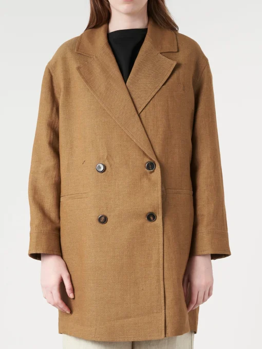 Discount Pomandere - Double-Breasted Coat in Tobacco Women Outerwear