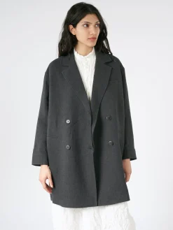 Discount Pomandere - Double-Breasted Coat in Anthracite Women Outerwear