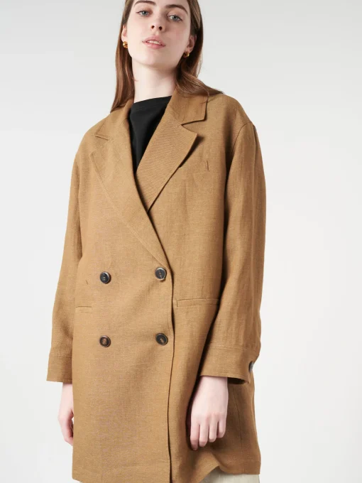 Discount Pomandere - Double-Breasted Coat in Tobacco Women Outerwear