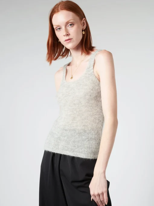 Best Pomandere - Knit Tank in Pearl Grey Women Tops & Blouses | Overalls & Jumpsuits