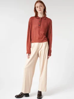 Sale Pomandere - Pleated Trousers in Burro and Champagne Women Pants