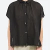 Sale Pomandere - Short Sleeve Button-Up in Black Women Tops & Blouses | Button-Ups
