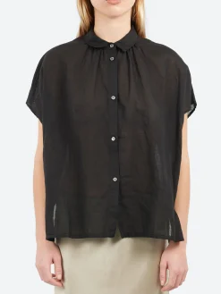 Sale Pomandere - Short Sleeve Button-Up in Black Women Tops & Blouses | Button-Ups