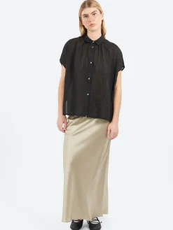 Sale Pomandere - Short Sleeve Button-Up in Black Women Tops & Blouses | Button-Ups