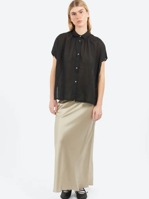 Sale Pomandere - Short Sleeve Button-Up in Black Women Tops & Blouses | Button-Ups