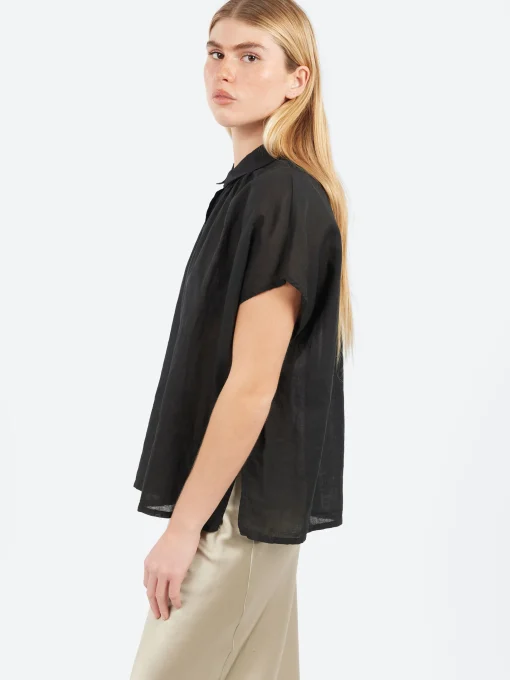 Sale Pomandere - Short Sleeve Button-Up in Black Women Tops & Blouses | Button-Ups