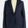 Clearance Pomandere - Single-Breasted Jacket in Night Blue Wool-Blend Flannel Women Outerwear | Blazers