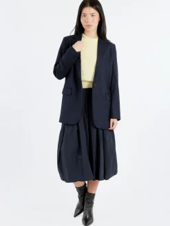 Clearance Pomandere - Single-Breasted Jacket in Night Blue Wool-Blend Flannel Women Outerwear | Blazers