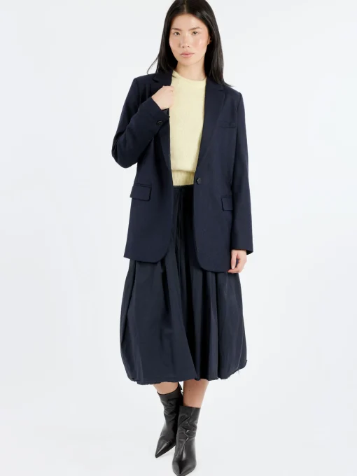 Clearance Pomandere - Single-Breasted Jacket in Night Blue Wool-Blend Flannel Women Outerwear | Blazers