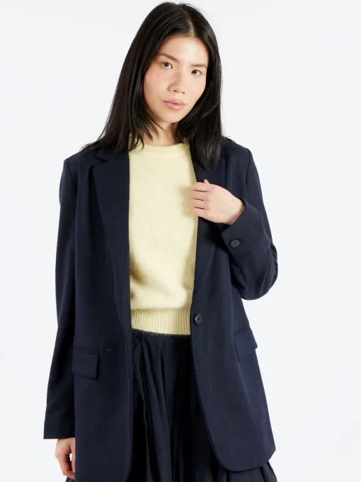 Clearance Pomandere - Single-Breasted Jacket in Night Blue Wool-Blend Flannel Women Outerwear | Blazers