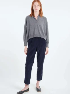Online Pomandere - Trousers with Elastic Waist in Night Blue Women Pants