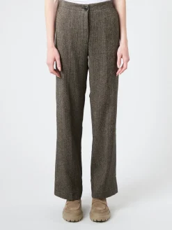 Hot Pomandere - Wide Leg Trousers in Black Herringbone Women Pants