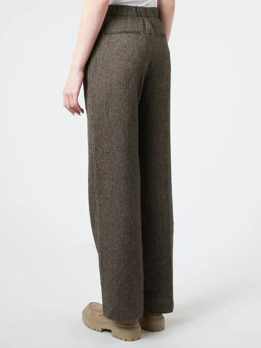 Hot Pomandere - Wide Leg Trousers in Black Herringbone Women Pants