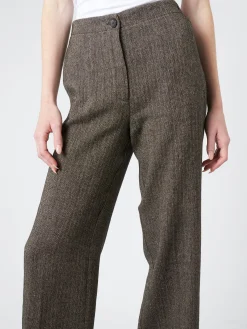 Hot Pomandere - Wide Leg Trousers in Black Herringbone Women Pants