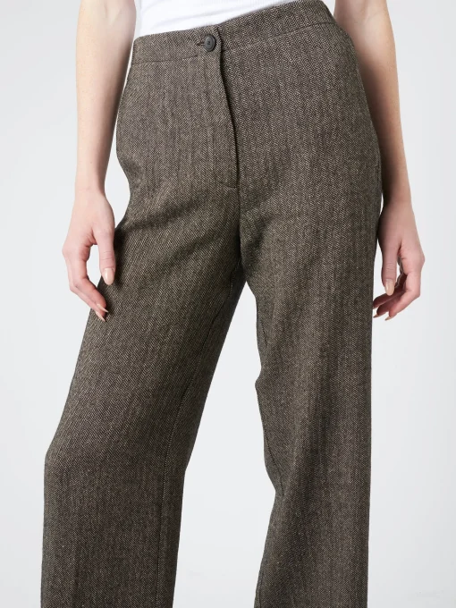 Hot Pomandere - Wide Leg Trousers in Black Herringbone Women Pants