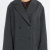 Outlet Pomandere - Wool-Blend Cloth Peacoat in Anthracite Women Outerwear
