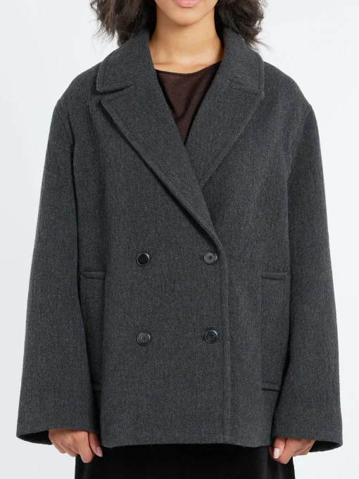 Outlet Pomandere - Wool-Blend Cloth Peacoat in Anthracite Women Outerwear