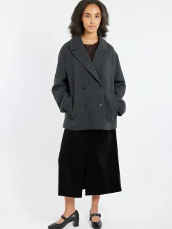 Outlet Pomandere - Wool-Blend Cloth Peacoat in Anthracite Women Outerwear