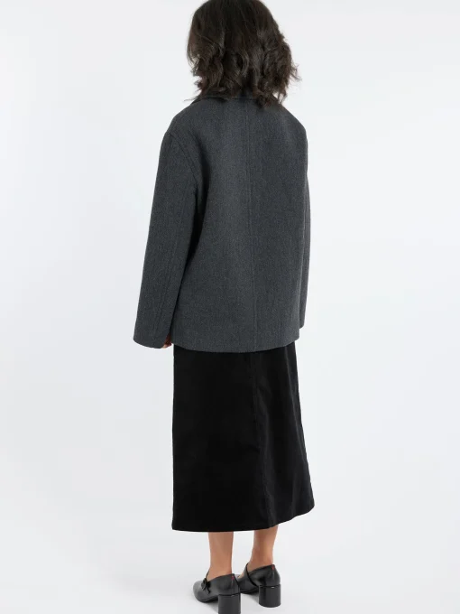 Outlet Pomandere - Wool-Blend Cloth Peacoat in Anthracite Women Outerwear