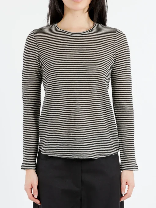 Online - Long-Sleeved Striped Jersey T-Shirt in Ivory Women Tops & Blouses | T-Shirts
