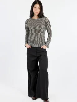 Online - Long-Sleeved Striped Jersey T-Shirt in Ivory Women Tops & Blouses | T-Shirts