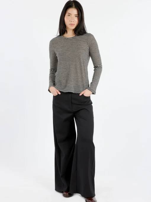 Online - Long-Sleeved Striped Jersey T-Shirt in Ivory Women Tops & Blouses | T-Shirts