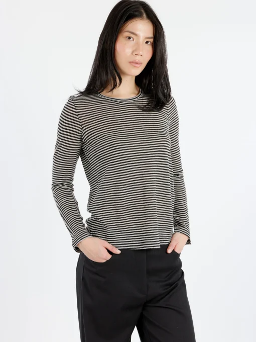 Online - Long-Sleeved Striped Jersey T-Shirt in Ivory Women Tops & Blouses | T-Shirts