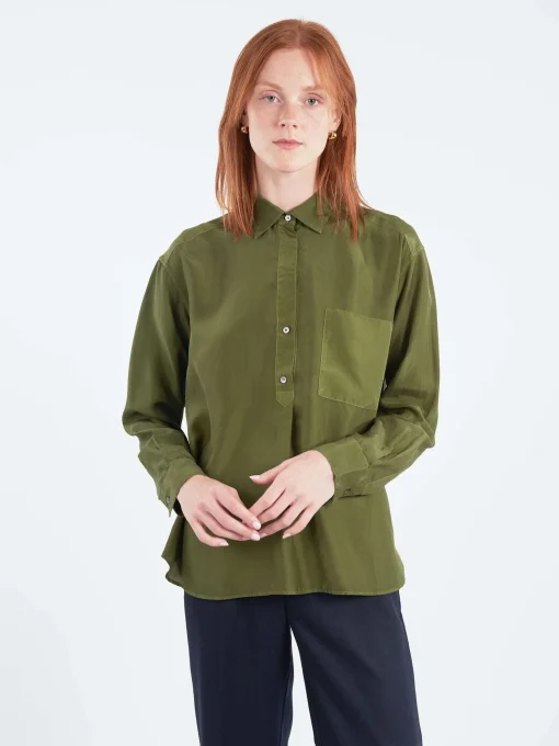Sale - Silk Shirt in Sage Women Tops & Blouses | Button-Ups