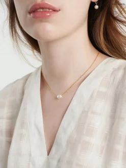 New - Petite Oval Pearl Solitaire Necklace Women Jewelry | Belts
