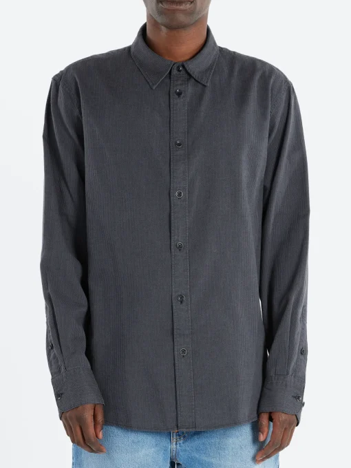 Outlet - Finch Dobby Shirt in Black Stripe Button-Ups