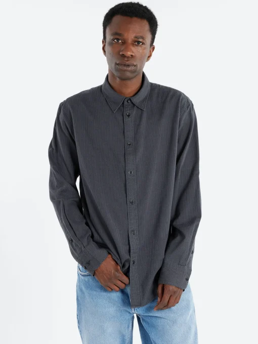 Outlet - Finch Dobby Shirt in Black Stripe Button-Ups