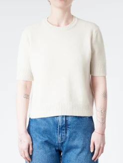 Fashion - Crop Crewneck in (White) Women Tops & Blouses | Knitwear