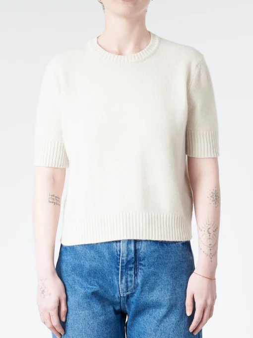 Fashion - Crop Crewneck in (White) Women Tops & Blouses | Knitwear