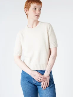 Fashion - Crop Crewneck in (White) Women Tops & Blouses | Knitwear