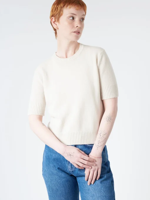 Fashion - Crop Crewneck in (White) Women Tops & Blouses | Knitwear