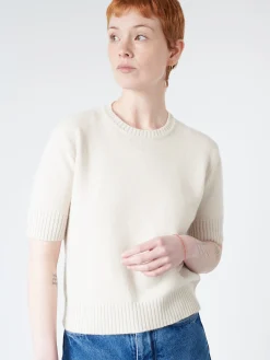 Fashion - Crop Crewneck in (White) Women Tops & Blouses | Knitwear