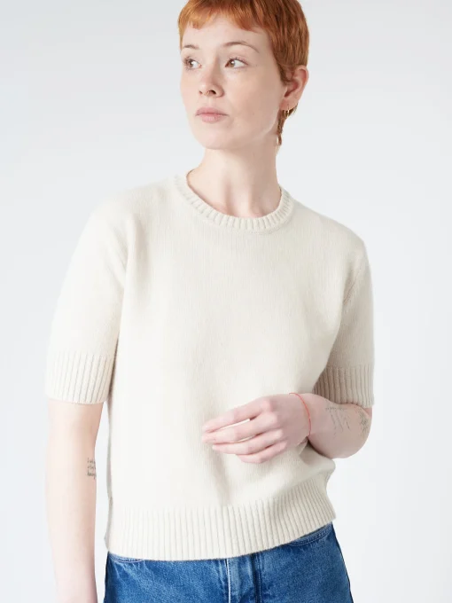 Fashion - Crop Crewneck in (White) Women Tops & Blouses | Knitwear