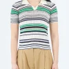Fashion - Multi-Striped Polo in Smeraldo Women Tops & Blouses | Knitwear