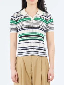 Fashion - Multi-Striped Polo in Smeraldo Women Tops & Blouses | Knitwear