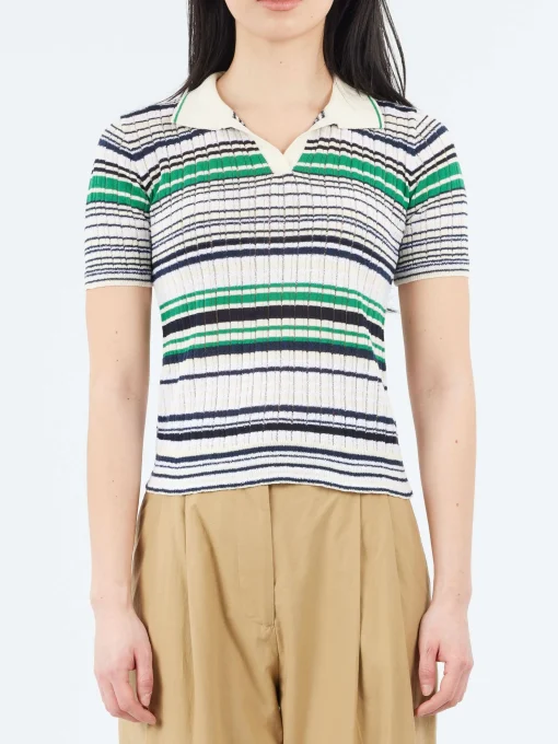 Fashion - Multi-Striped Polo in Smeraldo Women Tops & Blouses | Knitwear