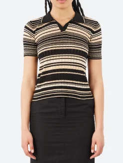 Discount - Multi-Striped Polo in Nero and Cammello Women Tops & Blouses | Knitwear