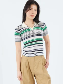 Fashion - Multi-Striped Polo in Smeraldo Women Tops & Blouses | Knitwear