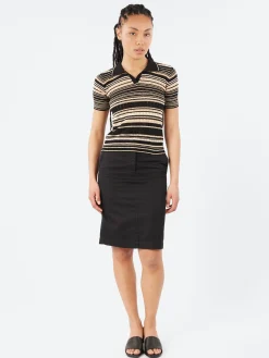 Discount - Multi-Striped Polo in Nero and Cammello Women Tops & Blouses | Knitwear