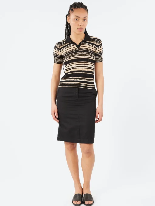 Discount - Multi-Striped Polo in Nero and Cammello Women Tops & Blouses | Knitwear