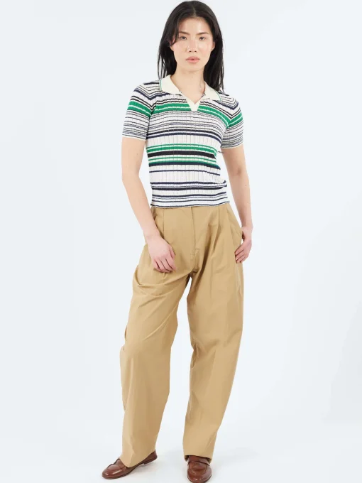Fashion - Multi-Striped Polo in Smeraldo Women Tops & Blouses | Knitwear