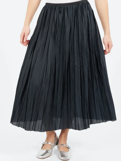 Sale - Plisse Midi Skirt in Nero Women Skirts