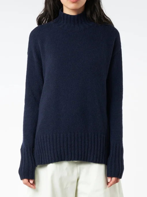 Clearance - Turtleneck Sweater in Navy Women Tops & Blouses | Knitwear