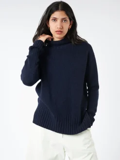 Clearance - Turtleneck Sweater in Navy Women Tops & Blouses | Knitwear