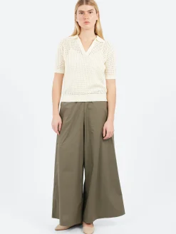 Clearance - Wide Cropped Trousers in Militare Women Pants