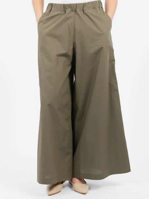 Clearance - Wide Cropped Trousers in Militare Women Pants